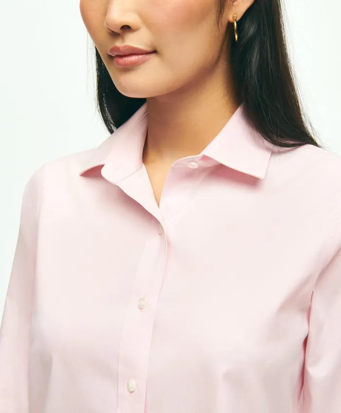 Women ClassicFit NonIron Stretch Supima Cotton Dress Shirt Pink Brooks Brothers Blouses and Shirts