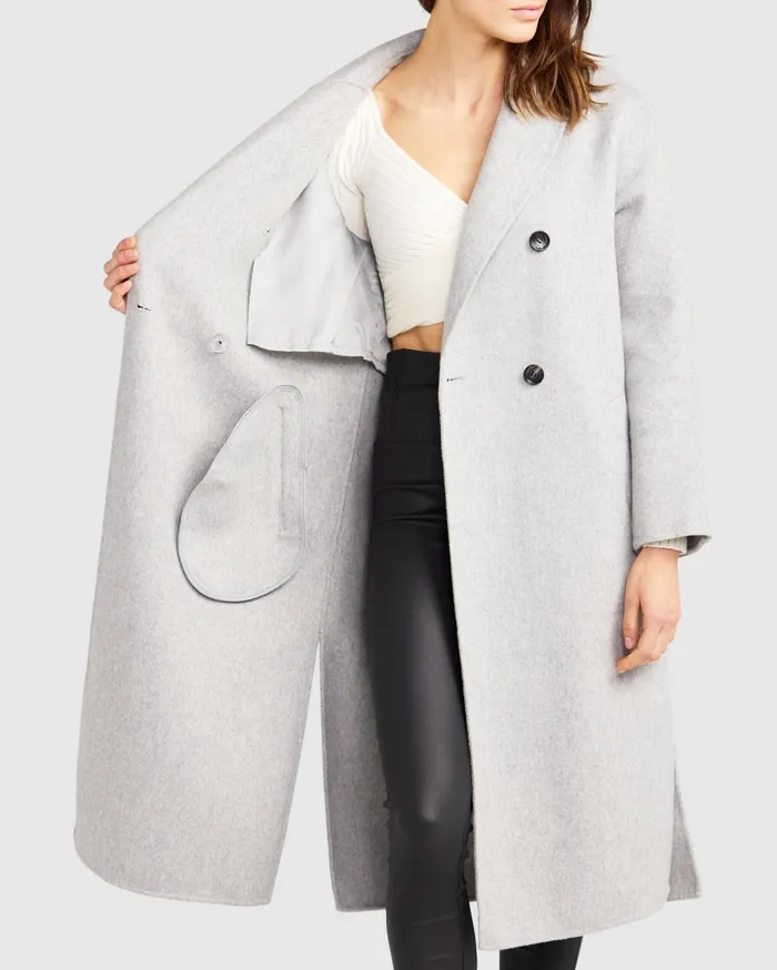 Women Coats and Jackets Belle and Bloom Guestlist Oversized Double Breasted Coat 8211 Grey Marle