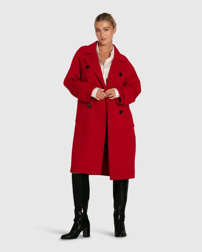 Women Coats and Jackets Belle and Bloom Rumour Has It Oversized Wool Blend Coat 8211 Red