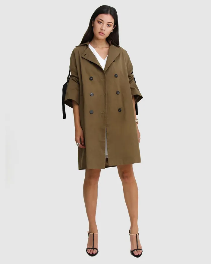 Women Coats and Jackets Belle and Bloom Russian Romance Oversized Trench Coat 8211 Military
