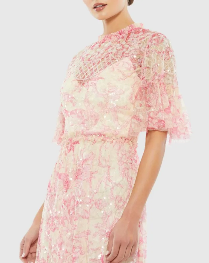 Women Cocktail Dresses Mac Duggal Flounce Sleeve Floral Embellished Dress Blush Multi Women Cocktail Dresses Mac Duggal Flounce Sleeve Floral Embellished Dress Blush Multi