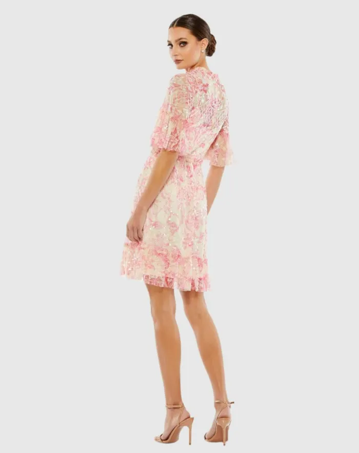 Women Cocktail Dresses Mac Duggal Flounce Sleeve Floral Embellished Dress Blush Multi Women Cocktail Dresses Mac Duggal Flounce Sleeve Floral Embellished Dress Blush Multi