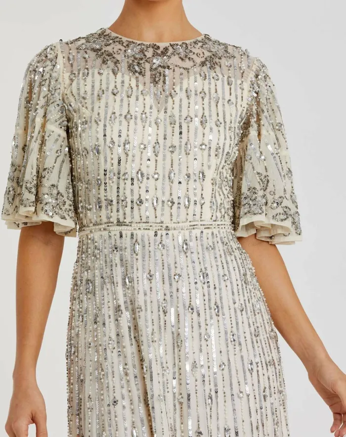 Women Cocktail Dresses Mac Duggal Flounce Sleeve Midi Dress Sage