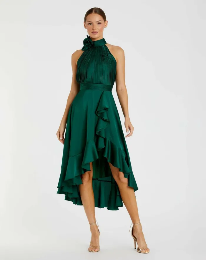 Women Cocktail Dresses Mac Duggal Green Halter Neck Flower Detail Ruffled Midi Dress Emerald Women Cocktail Dresses Mac Duggal Green Halter Neck Flower Detail Ruffled Midi Dress Emerald