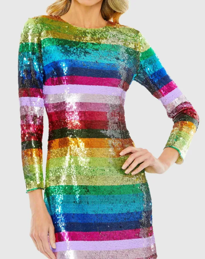 Women Cocktail Dresses Mac Duggal Long Sleeve Sequin Rainbow Dress Multi Women Cocktail Dresses Mac Duggal Long Sleeve Sequin Rainbow Dress Multi