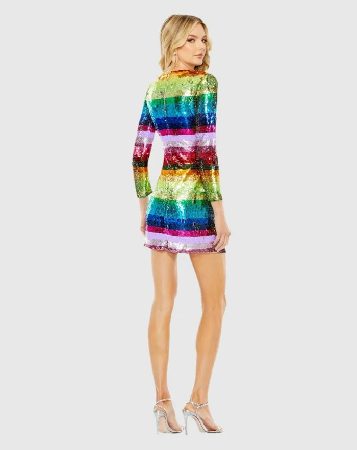 Women Cocktail Dresses Mac Duggal Long Sleeve Sequin Rainbow Dress Multi Women Cocktail Dresses Mac Duggal Long Sleeve Sequin Rainbow Dress Multi
