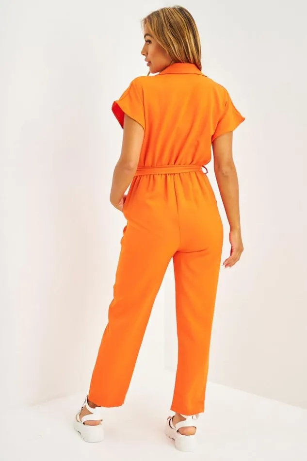 Women CombiPantalon Ceinture Noire Orange Brentiny Paris Playsuits
