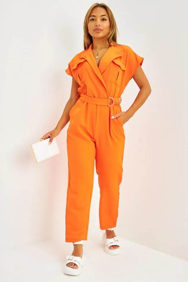 Women CombiPantalon Ceinture Noire Orange Brentiny Paris Playsuits