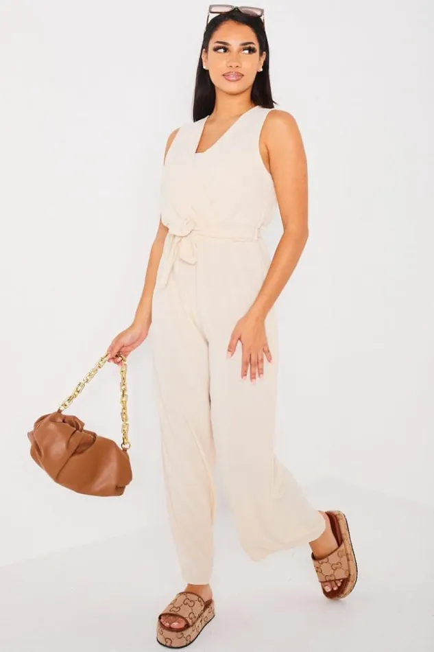 Women Combinaison Pantalon Ceinture Beige Beige Brentiny Paris Playsuits