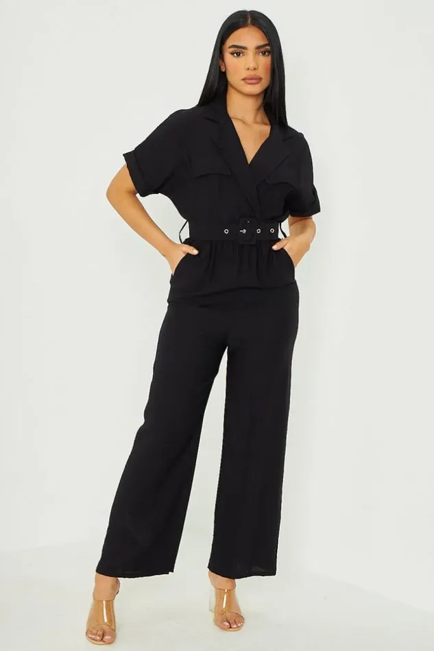 Women Combinaison Pantalon Ceintur Noire Black Brentiny Paris Playsuits
