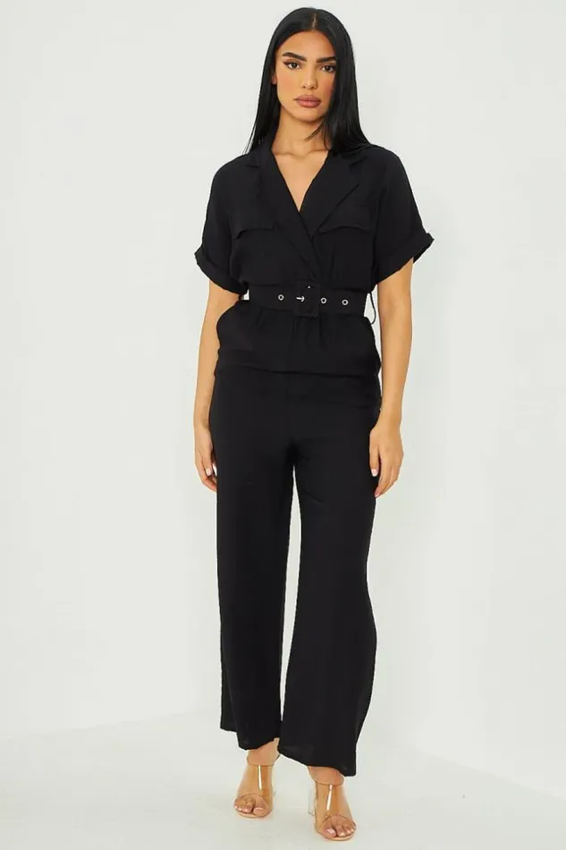 Women Combinaison Pantalon Ceintur Noire Black Brentiny Paris Playsuits