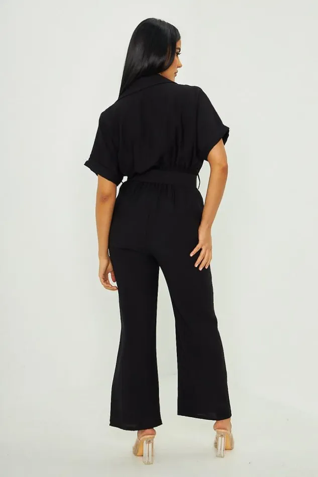 Women Combinaison Pantalon Ceintur Noire Black Brentiny Paris Playsuits