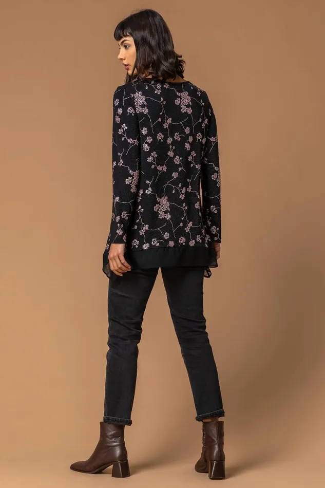 Women Copper Shimmer Floral Print Top Roman Tops