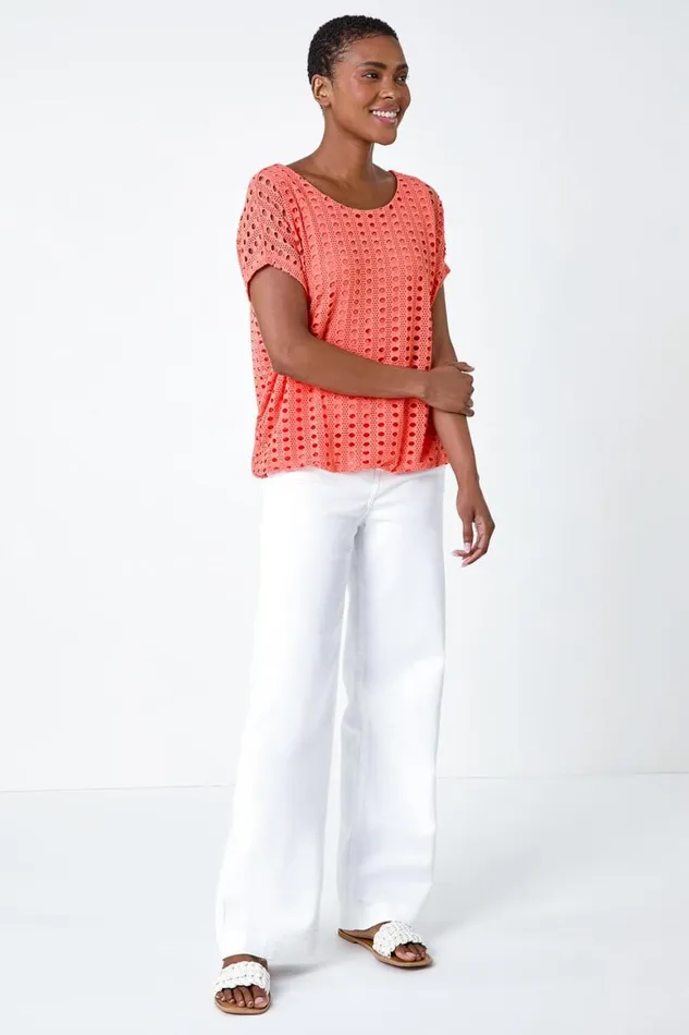 Women Coral Cut Out Detail Stretch Top Roman Tops