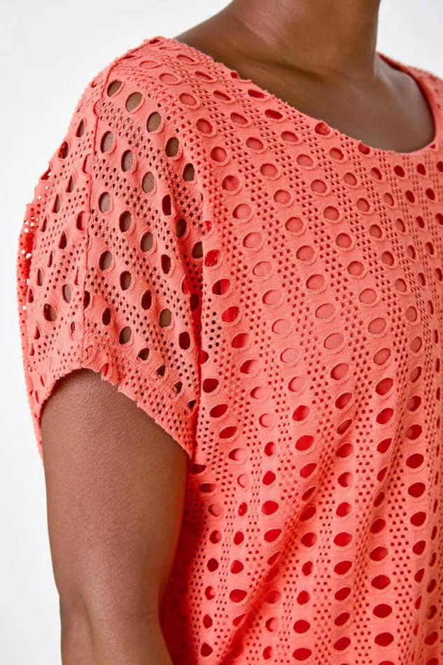 Women Coral Cut Out Detail Stretch Top Roman Tops