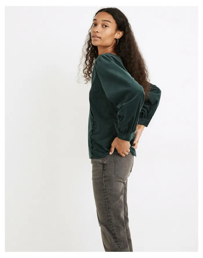 Women Corduroy Kinston Side Button Wrap Top Midnight Green Madewell Tops and Shirts Women Corduroy Kinston Side Button Wrap Top Midnight Green Madewell Tops and Shirts
