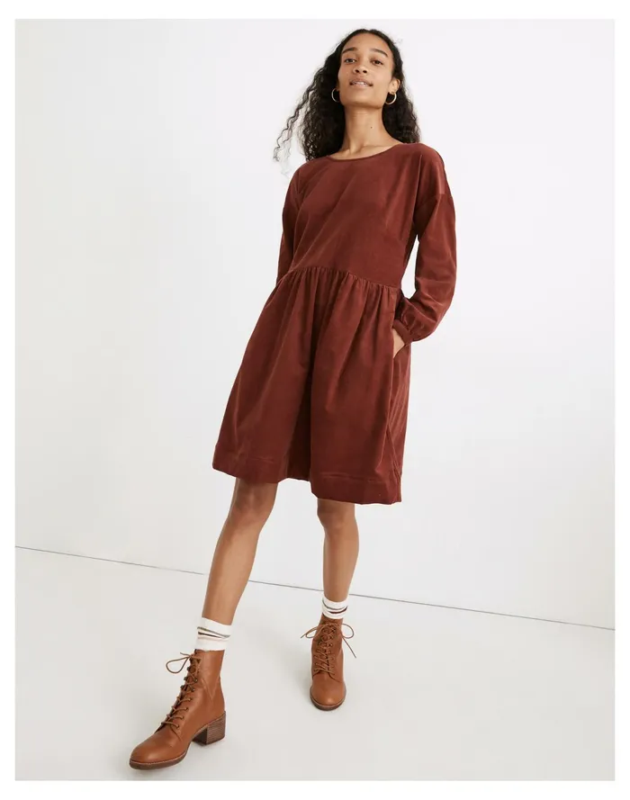 Women Corduroy Relaxed Mini Dress Rusted Burgundy Madewell Dresses
