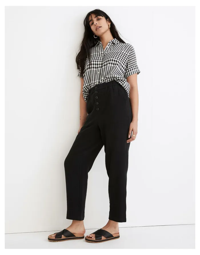 Women Cotton Linen Pull On High Rise Tapered Pants True Black Madewell Pants Women Cotton Linen Pull On High Rise Tapered Pants True Black Madewell Pants