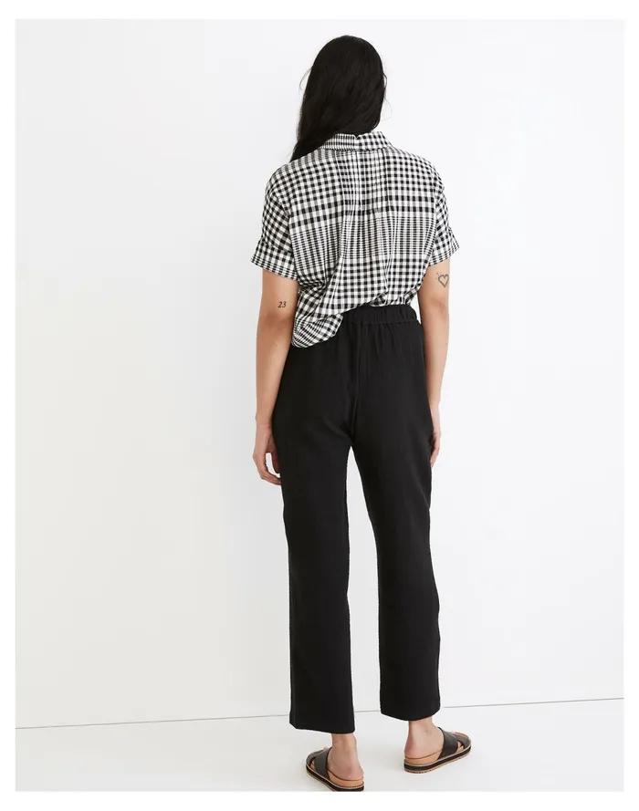 Women Cotton Linen Pull On High Rise Tapered Pants True Black Madewell Pants Women Cotton Linen Pull On High Rise Tapered Pants True Black Madewell Pants