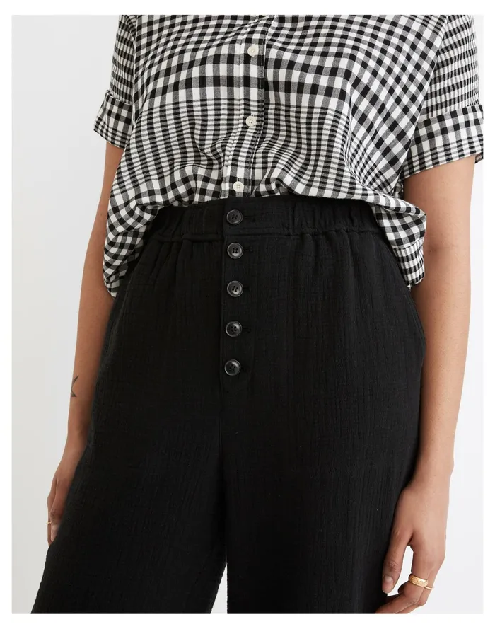 Women Cotton Linen Pull On High Rise Tapered Pants True Black Madewell Pants Women Cotton Linen Pull On High Rise Tapered Pants True Black Madewell Pants