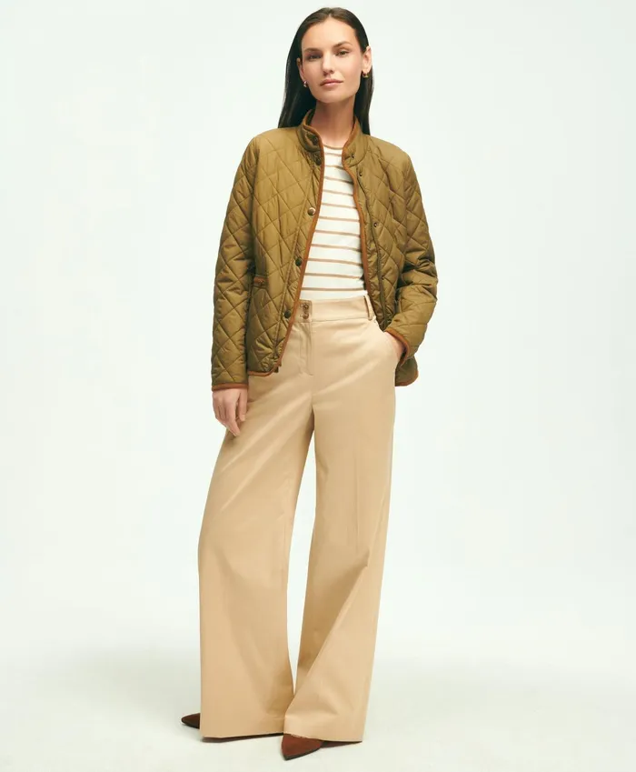 Women Cotton Modal Stripe Crewneck Tee Cream Multi Brooks Brothers Blouses and Shirts