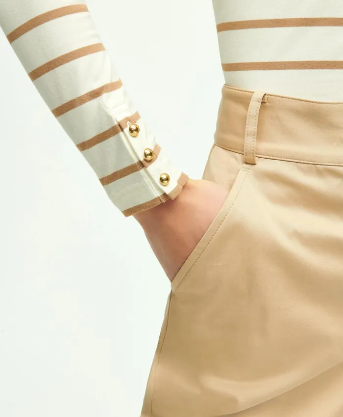 Women Cotton Modal Stripe Crewneck Tee Cream Multi Brooks Brothers Blouses and Shirts
