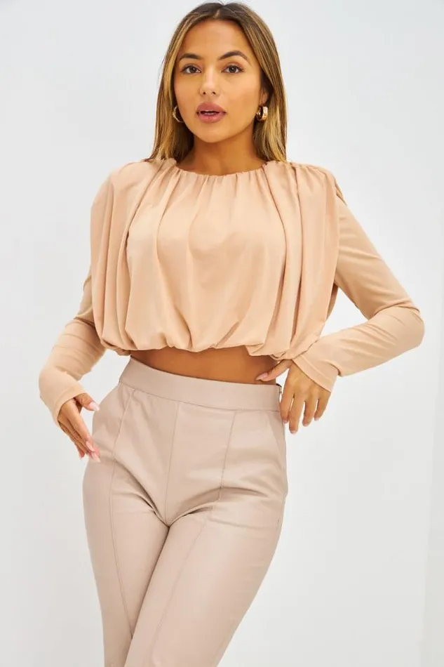 Women Crop Top Drap paulettes Beige Beige Brentiny Paris Top And Tank Tops