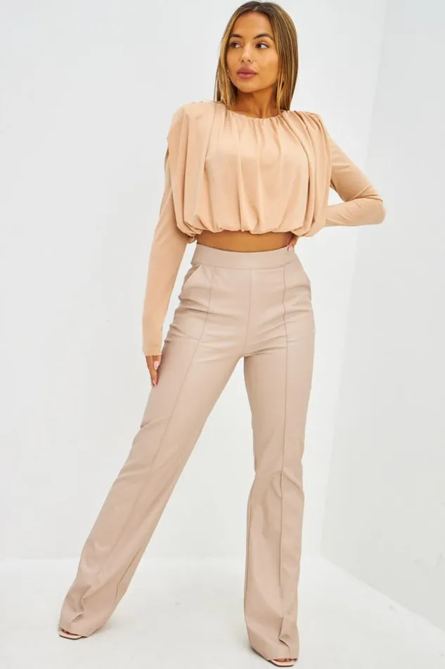 Women Crop Top Drap paulettes Beige Beige Brentiny Paris Top And Tank Tops