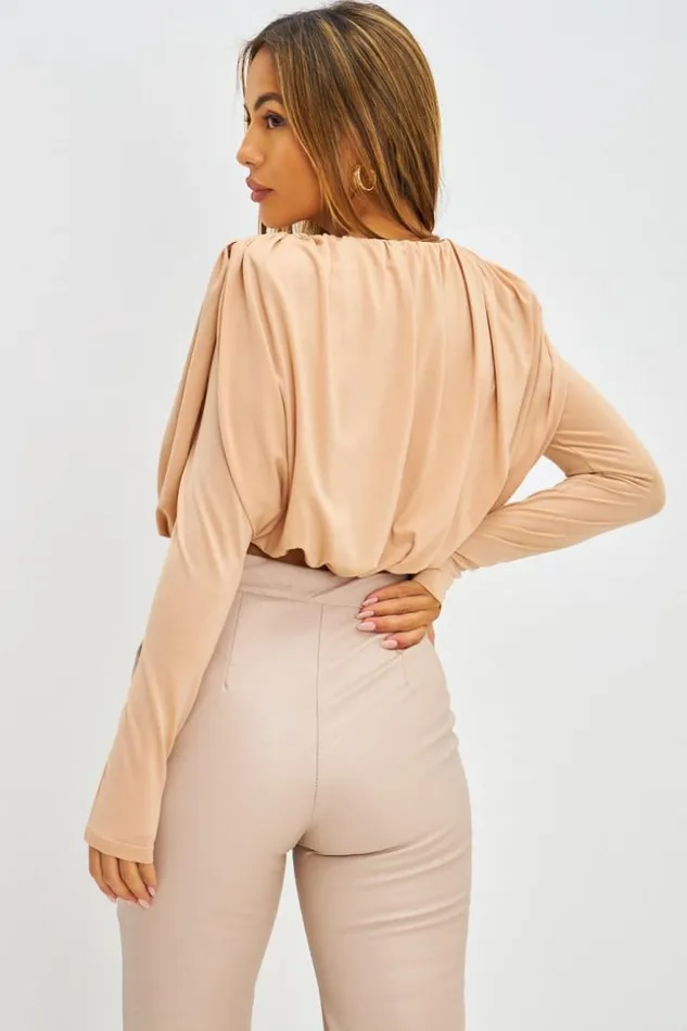 Women Crop Top Drap paulettes Beige Beige Brentiny Paris Top And Tank Tops