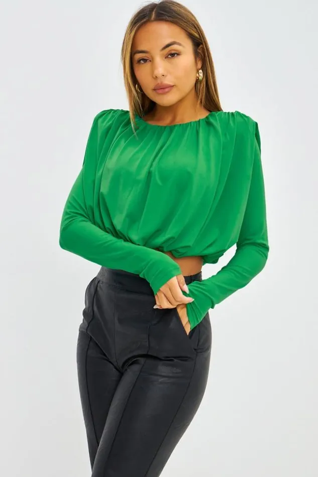 Women Crop Top Drap paulettes Beige Green Brentiny Paris Crop Tops