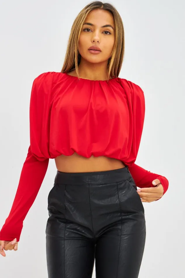 Women Crop Top Drap paulettes Beige Red Brentiny Paris Top And Tank Tops