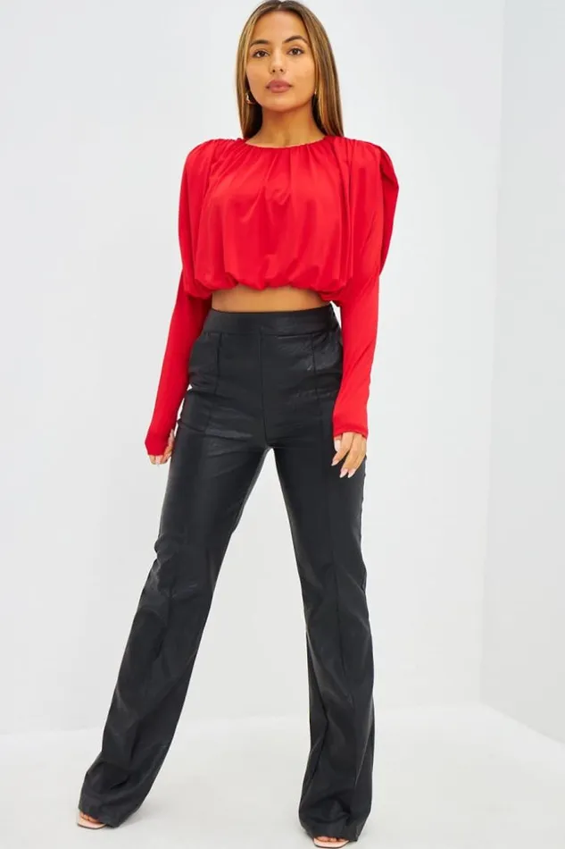 Women Crop Top Drap paulettes Beige Red Brentiny Paris Top And Tank Tops