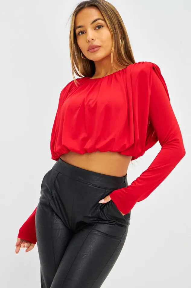 Women Crop Top Drap paulettes Beige Red Brentiny Paris Top And Tank Tops