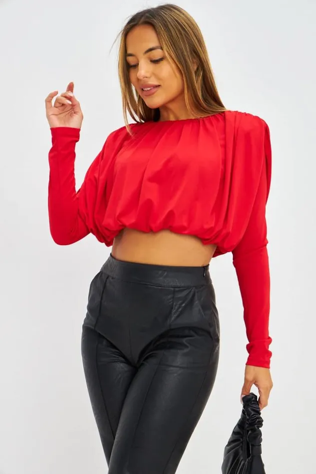 Women Crop Top Drap paulettes Beige Red Brentiny Paris Top And Tank Tops