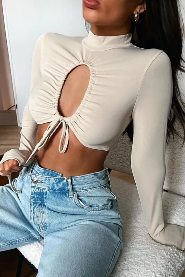 Women Crop Top Ivoire Ajour La Poitrine Brentiny Paris Lace Tops