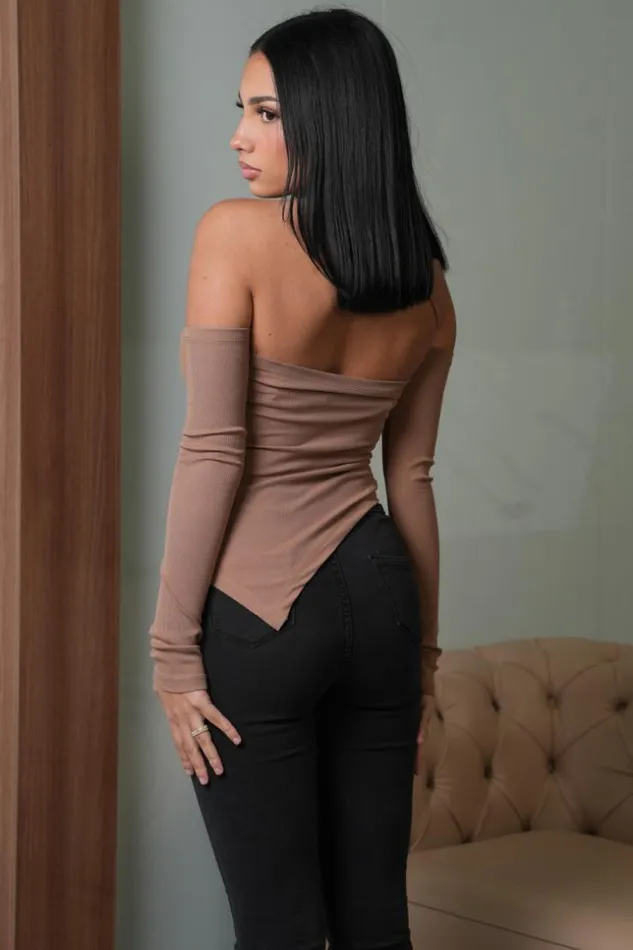 Women Crop Top Marron Manches Longues Asymtrique Brown Brentiny Paris White Tops Women Crop Top Marron Manches Longues Asymtrique Brown Brentiny Paris White Tops