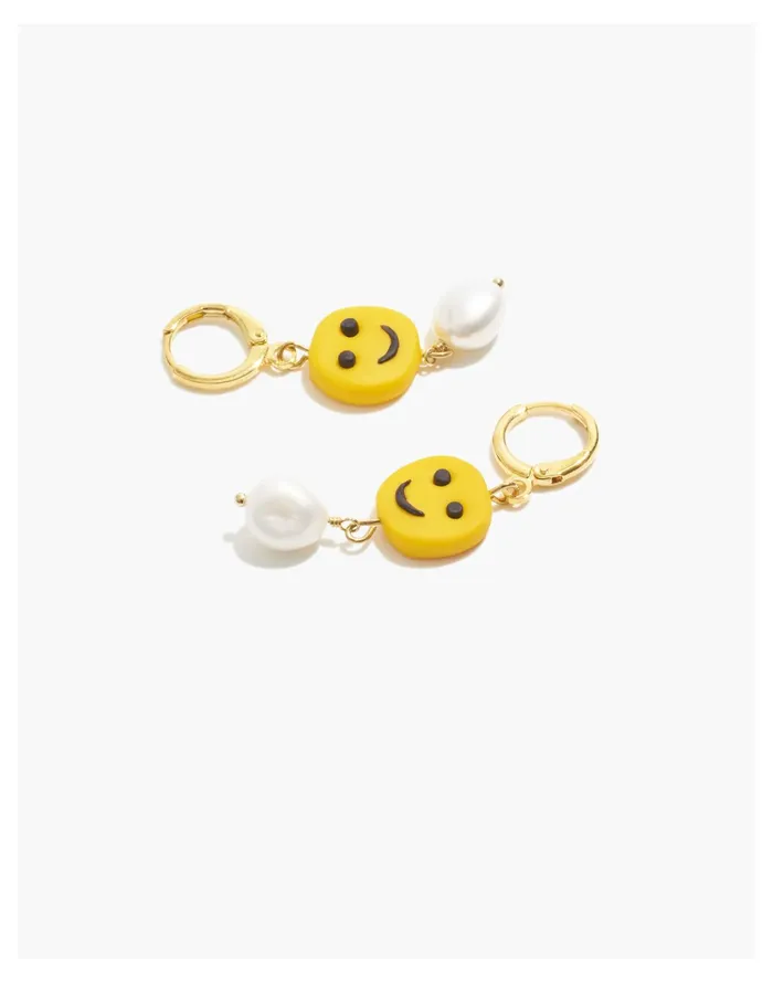 Women CRUMi Stuff FELIZy Happy Face Pearl Earrings Pale Chamois Madewell Earrings