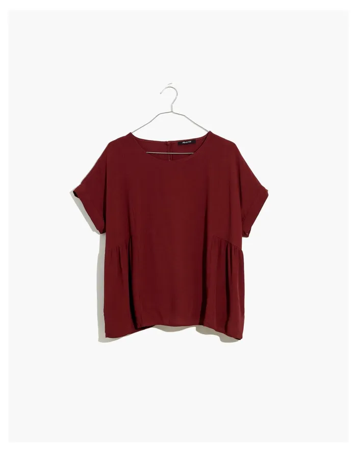 Women Cuffed Sleeve Shirred Top Dark Cabernet Madewell Tops and Shirts