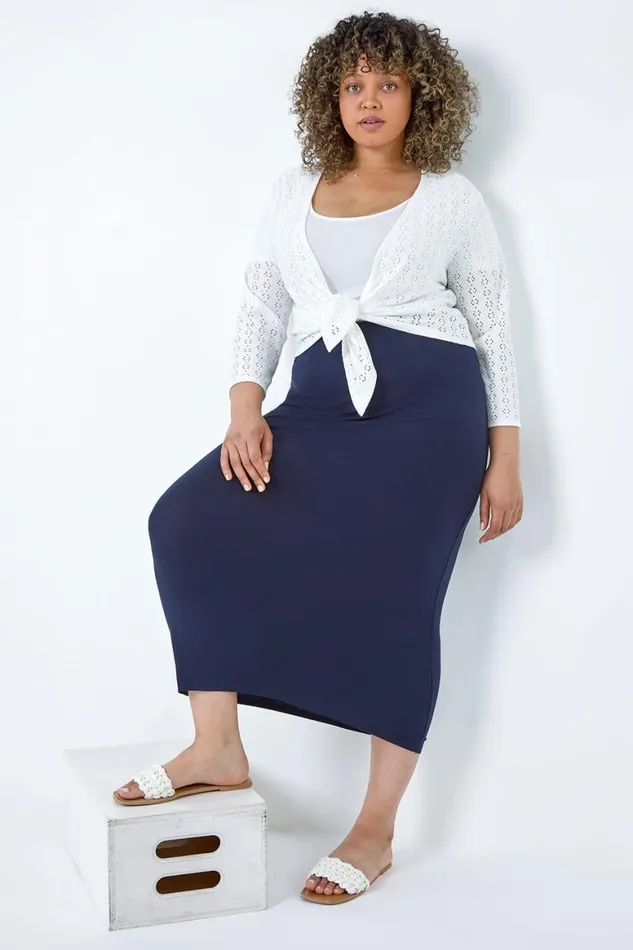 Women Curve Elastic Waist Stretch A Line Midi Skirt Roman Skirts