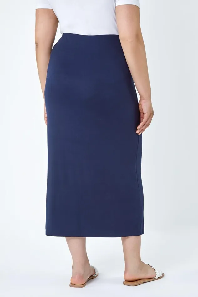 Women Curve Elastic Waist Stretch A Line Midi Skirt Roman Skirts