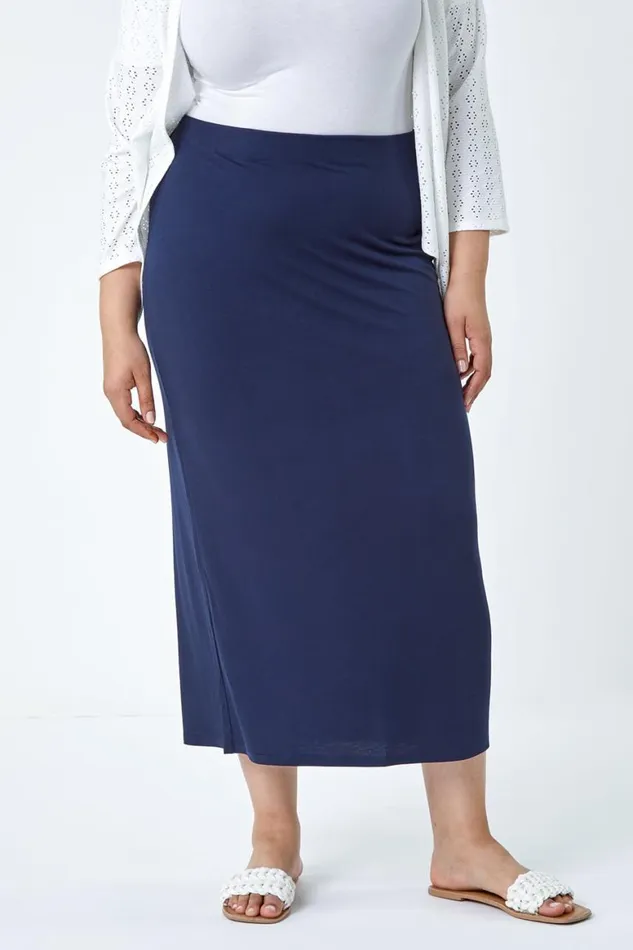 Women Curve Elastic Waist Stretch A Line Midi Skirt Roman Skirts