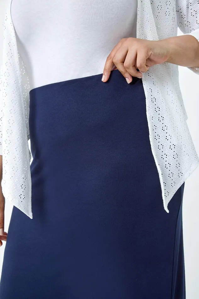 Women Curve Elastic Waist Stretch A Line Midi Skirt Roman Skirts
