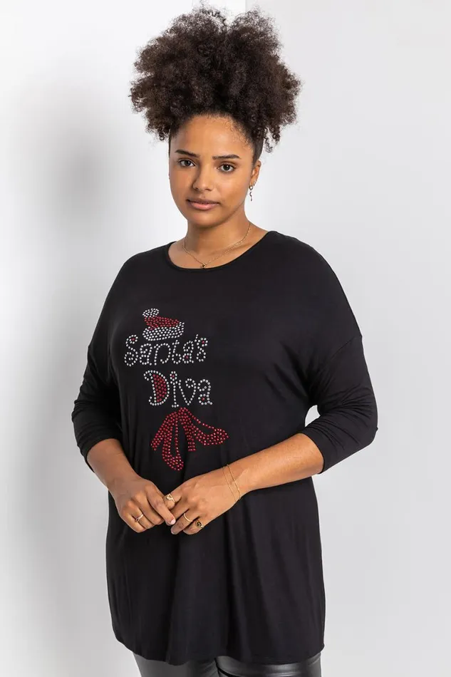 Women Curve Santa039s Diva Embellished Top Roman Tops