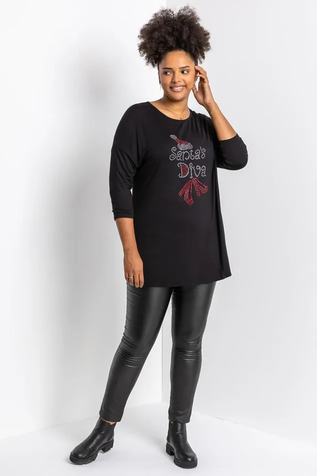 Women Curve Santa039s Diva Embellished Top Roman Tops