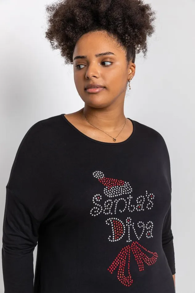 Women Curve Santa039s Diva Embellished Top Roman Tops