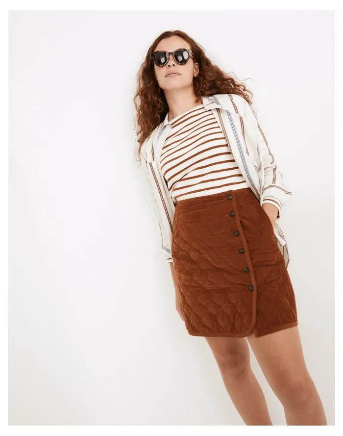 Women Curvy Corduroy Quilted Mini Skirt Warm Coffee Madewell Skirts