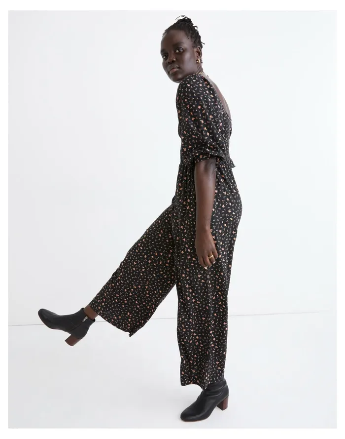 Women Curvy Lucie Smocked Wide Leg Jumpsuit In Stem Scatter True Black Madewell Jumpsuits and Overalls Women Curvy Lucie Smocked Wide Leg Jumpsuit In Stem Scatter True Black Madewell Jumpsuits and Overalls