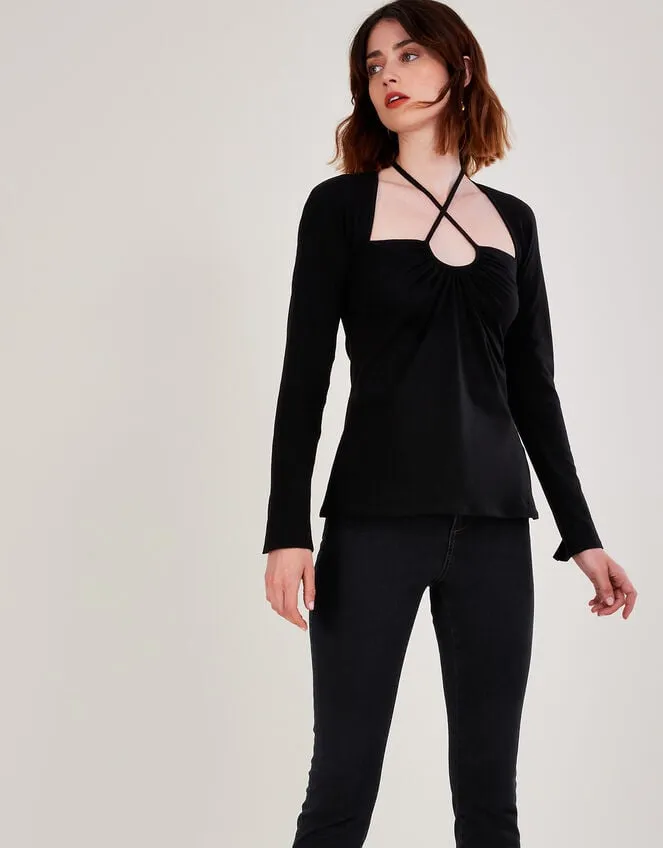 Women CutOut Halter Jersey Top Black Monsoon Tops and Blouses