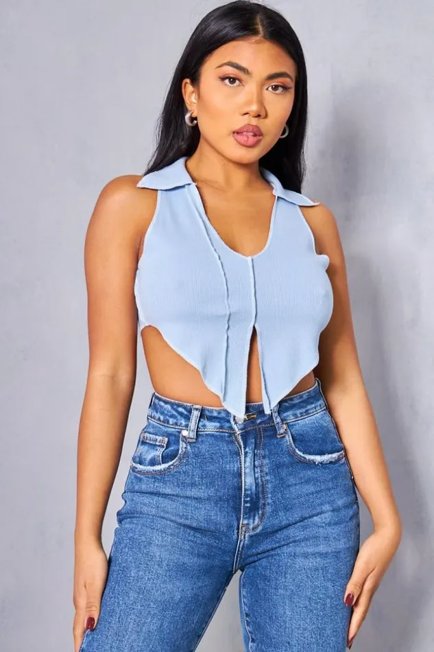Women Dbardeur Bleu Col Polo Coutures Apparentes Blue Brentiny Paris Top And Tank Tops Women Dbardeur Bleu Col Polo Coutures Apparentes Blue Brentiny Paris Top And Tank Tops