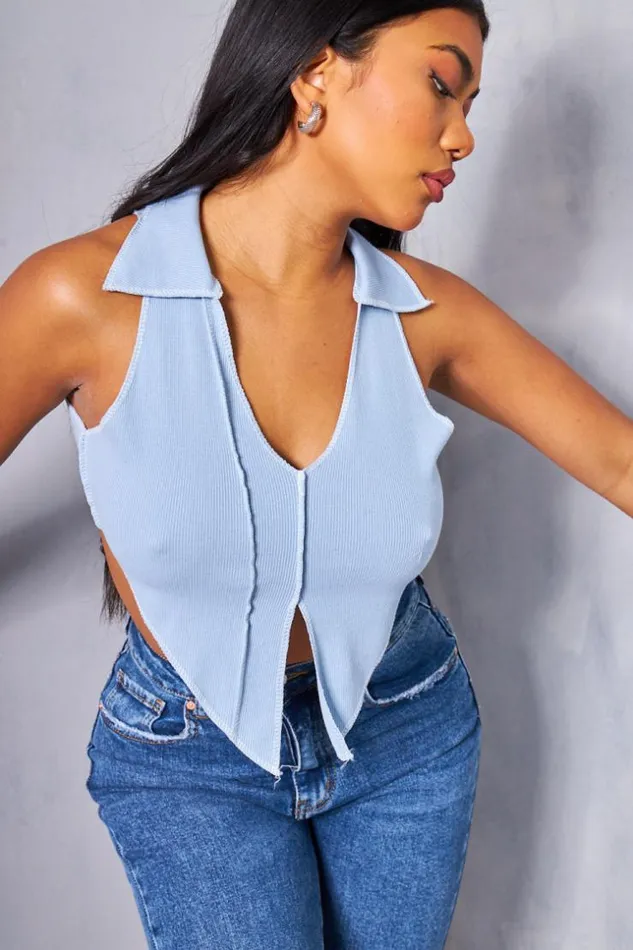 Women Dbardeur Bleu Col Polo Coutures Apparentes Blue Brentiny Paris Top And Tank Tops Women Dbardeur Bleu Col Polo Coutures Apparentes Blue Brentiny Paris Top And Tank Tops